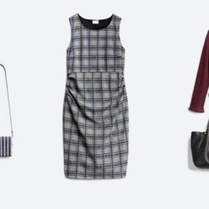 NWT! Le Lis Morton maternity textured fitted plaid workwear dress, size small.